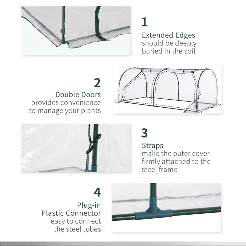 Outsunny 7' x 3' x 2.5' Mini Greenhouse, Portable Tunnel Green House with Roll-Up Zippered Doors, UV Waterproof Cover, Steel Frame, Clear