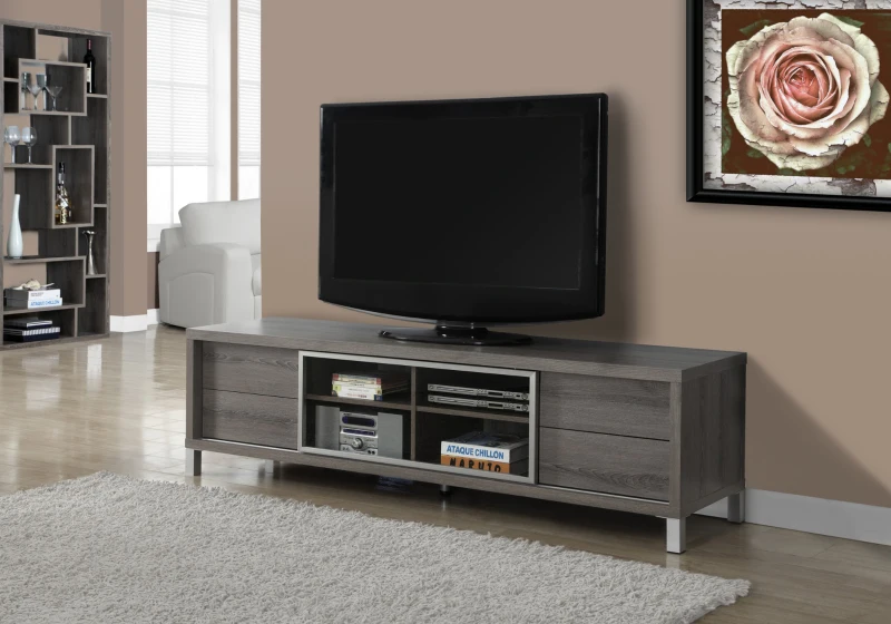 Monarch 70" Euro Style 4-Drawer Open Shelf Storage Wood Grain-Look Console TV Stand - Dark Taupe Finish
