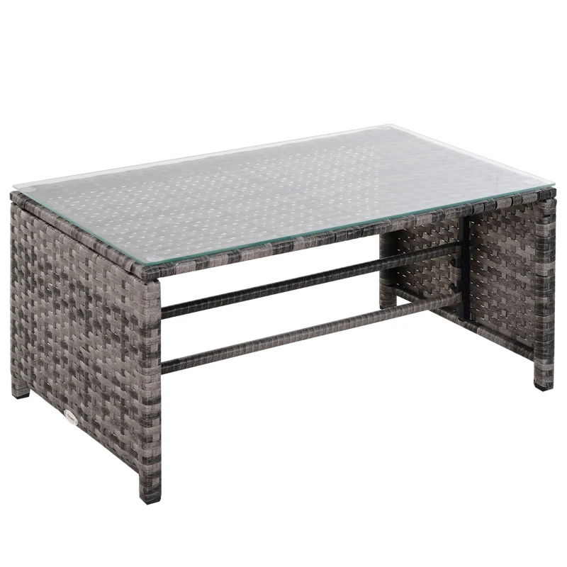 Outsunny 3 Piece Patio Furniture Set, Rattan Outdoor Sofa Set with Chaise Lounge & Loveseat, Soft Cushions, Tempered Glass Table, L-Shaped Sectional Couch, Gray