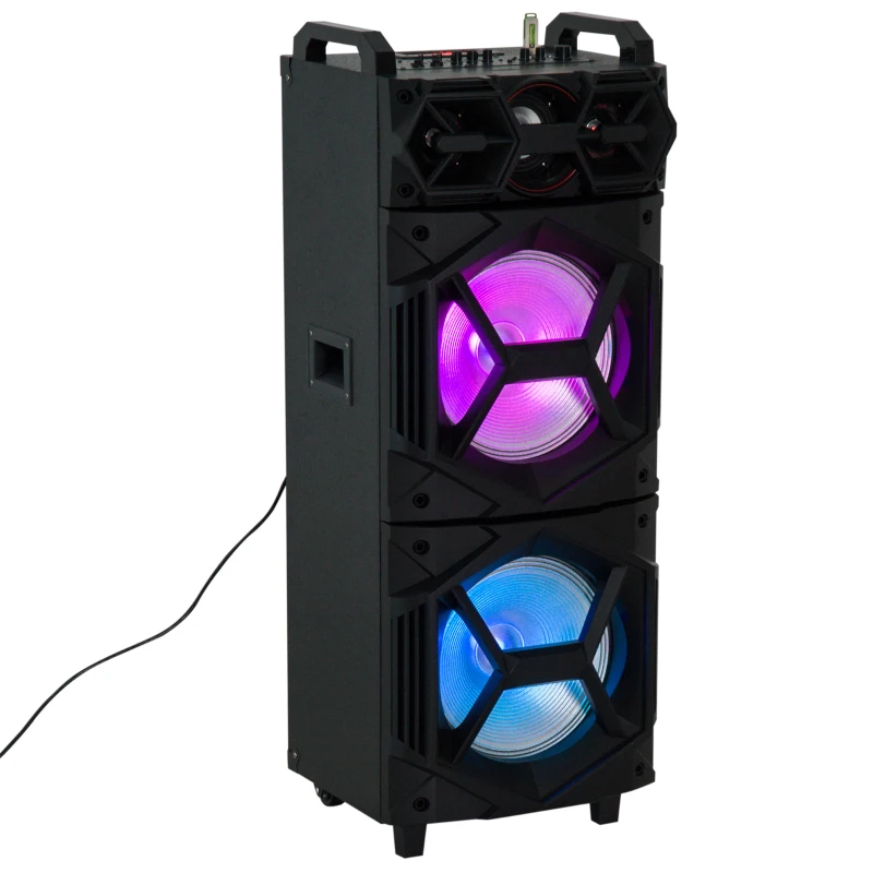 HomCom 37" 80 Watt Portable LED Wireless Bluetooth Compatible Dual Speaker Stereo with Wheels