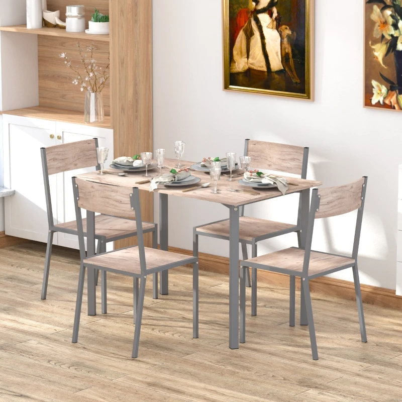 HOMCOM 5 Piece Dining Table Set for 4, Rectangular Kitchen Table and Chairs, Dining Room Set for Breakfast Nook, Small Space, Apartment, Dinette, Space Saving