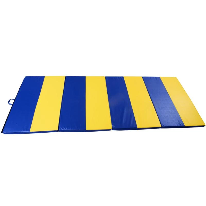 Soozier 4' x 10' x 2" PU Leather Tumbling Gymnastics Mat - Blue / Yellow Stripe
