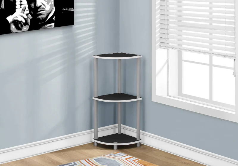 Monarch 30" Modern 3-Tier Corner Display Shelf Accent Table - Reversible Black or White Finish
