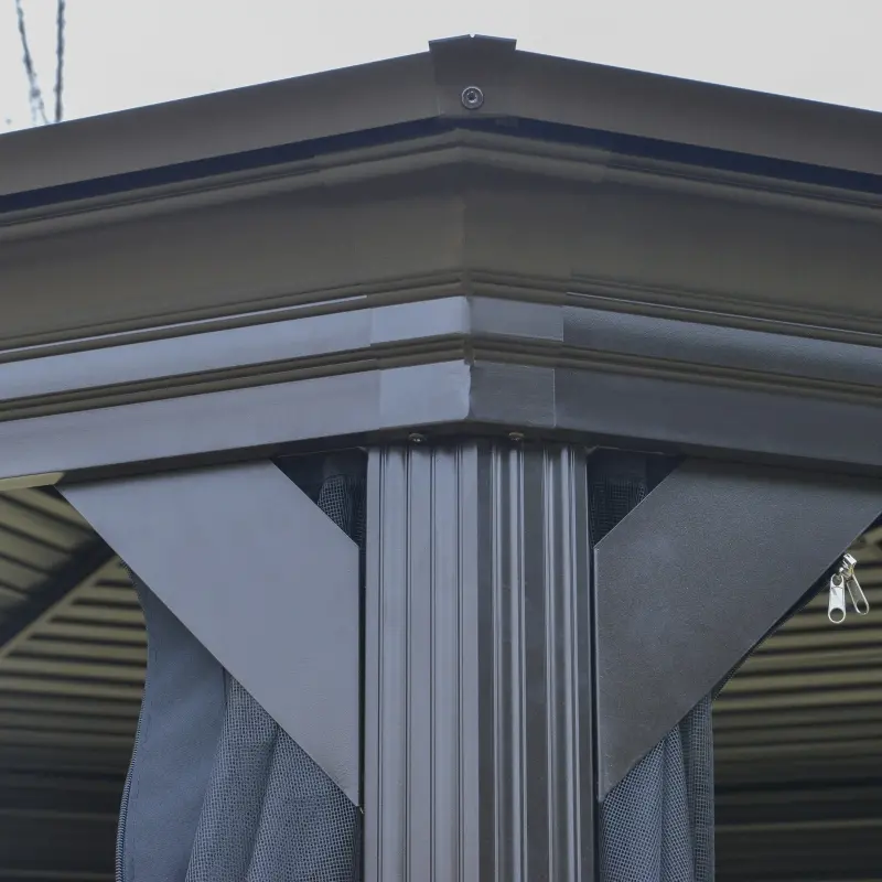 Outsunny 15' x 15' Octagon Hardtop Gazebo with Galvanized Steel Roof, Aluminum Frame, Permanent Pavilion Outdoor Gazebo Canopy with Netting for, Patio, Garden, Backyard, Deck, Lawn, Black