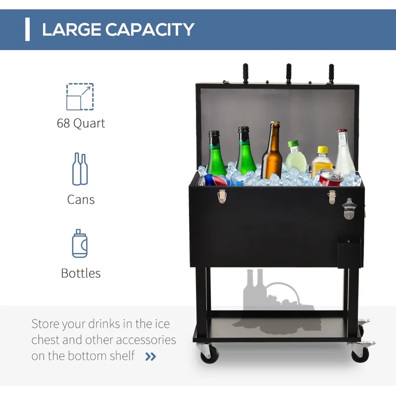 Outsunny Patio 65L Rolling Cooler Cart with Foosball Tabletop - Ice Beverage Chest for Outdoor Parties and Events