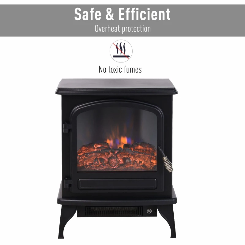 HOMCOM Freestanding Electric Fireplace Stove Space Heater Infrared Quartz LED  9.5" W 1500W Steel  Black
