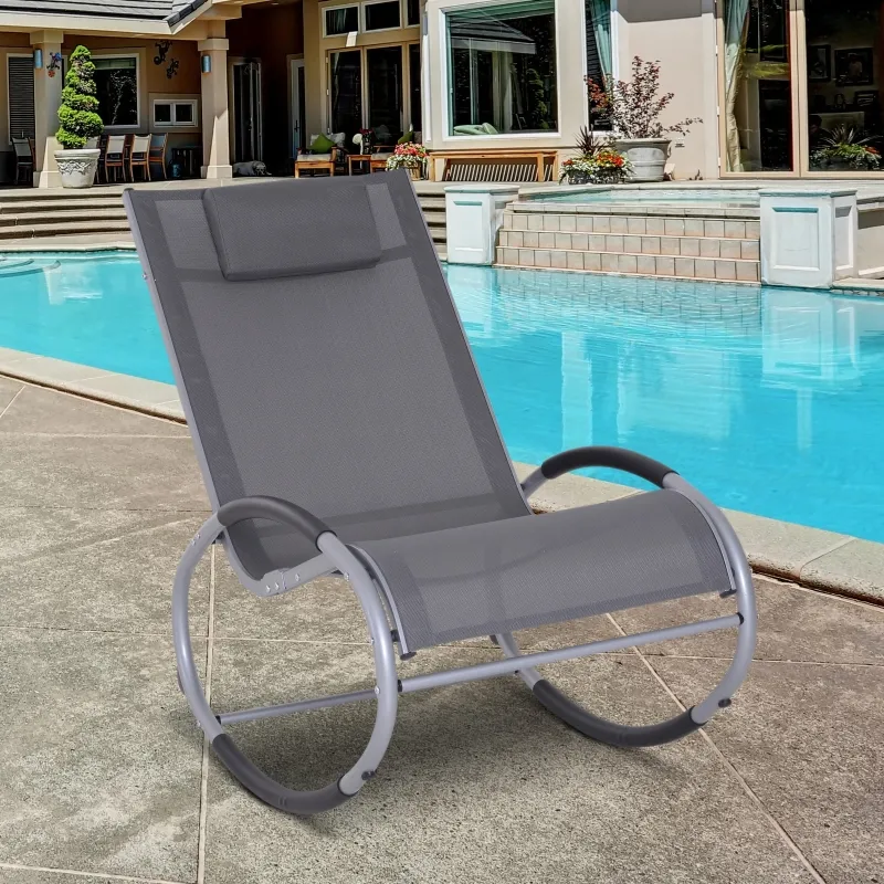 Patio Rocking Lounge Chair Orbital Zero Gravity Seat Pool Chaise w/ Pillow Grey