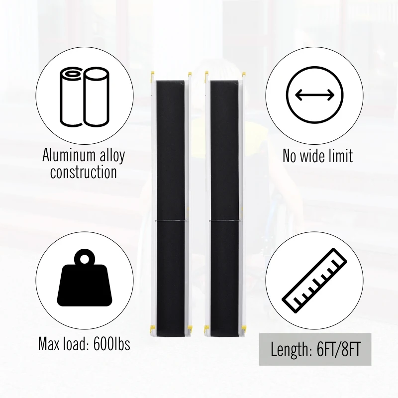 HOMCOM 6-8ft Aluminum Foldable Wheelchair Ramp Scooter Mobility Easy Access Carrier with Sturdy Telescoping Design