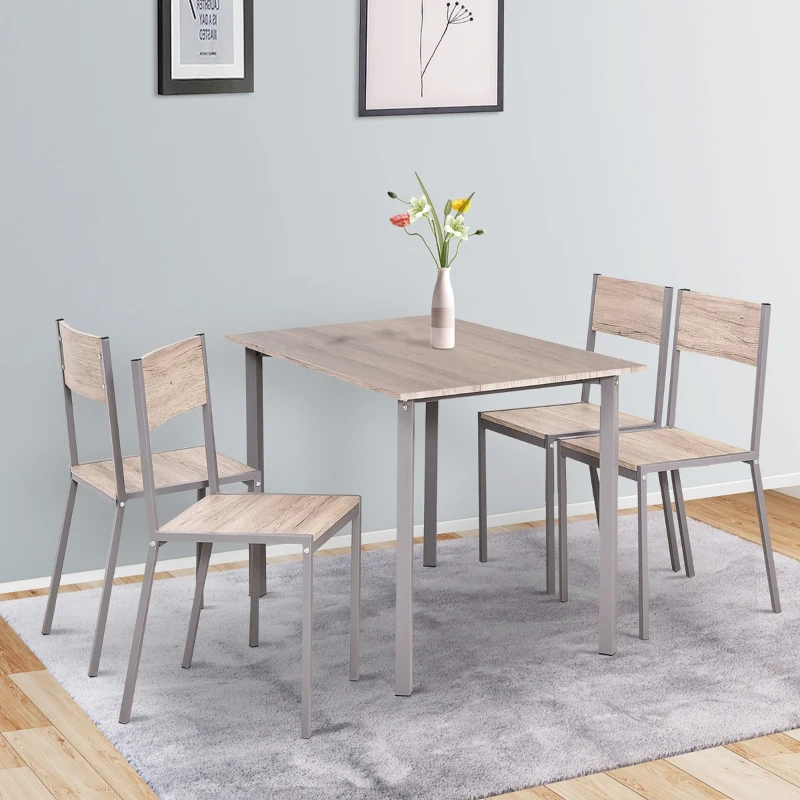 HOMCOM 5 Piece Dining Table Set for 4, Rectangular Kitchen Table and Chairs, Dining Room Set for Breakfast Nook, Small Space, Apartment, Dinette, Space Saving