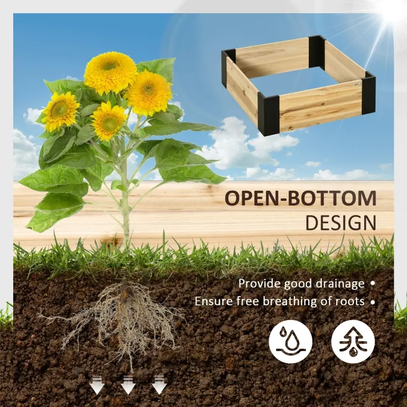 Outsunny Wooden Raised Garden Bed Kit, Elevated Ground Planter Box with Metal Bracket, 31.5 x 31.5 x 11in Square, for Vegetables, Fruits, Herbs, Succulents, Lawn, Yard, Natural