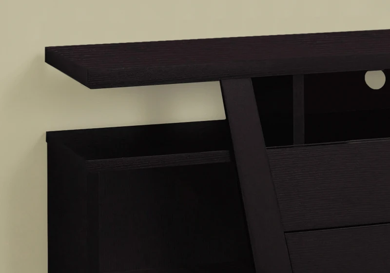 Monarch 60" Contemporary Wood Grain-Look Open Concept Shelf 2-Drawer Storage Console TV Stand - Cappuccino Brown Finish