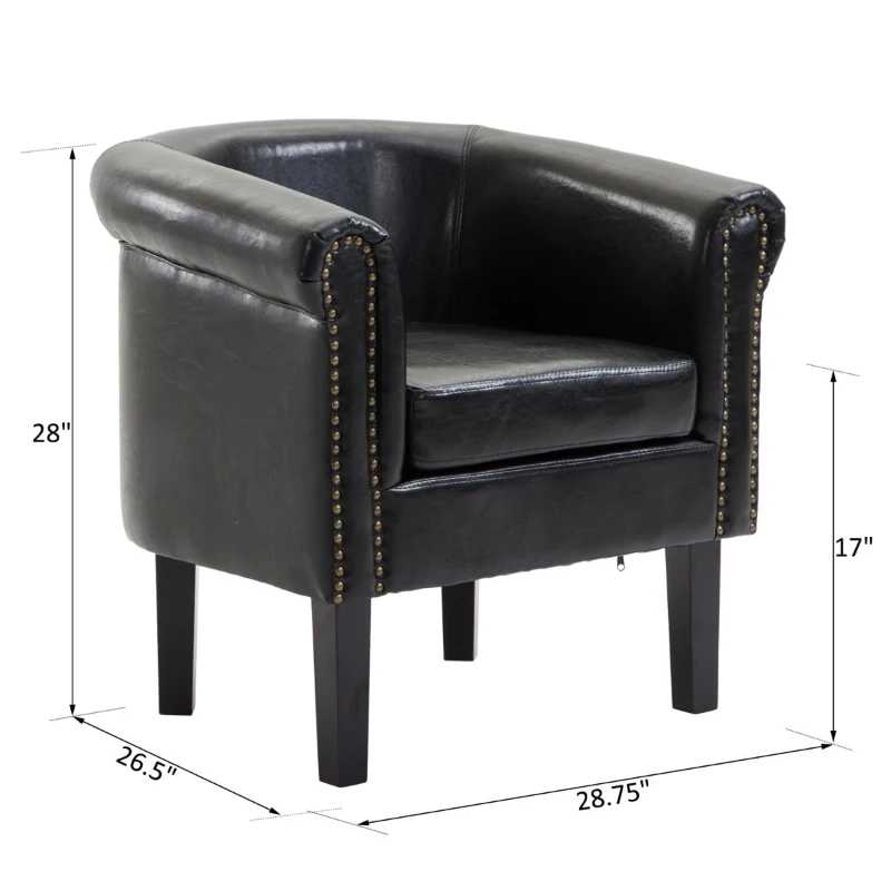 HomCom Faux Leather Traditional Club Armchair Smoking Chair - Dark Brown Black