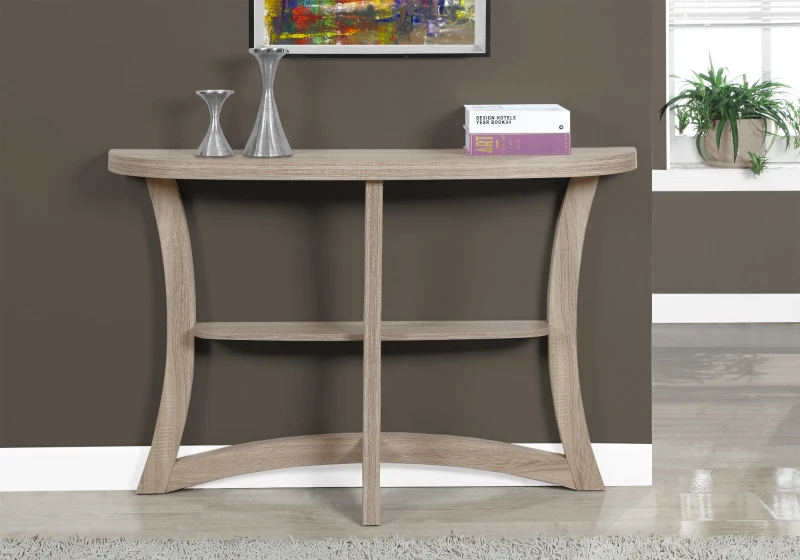 Moarch 47" Half Moon Shape 2-Tier Wood Grain-Look Accent Console Table - Dark Taupe Finish