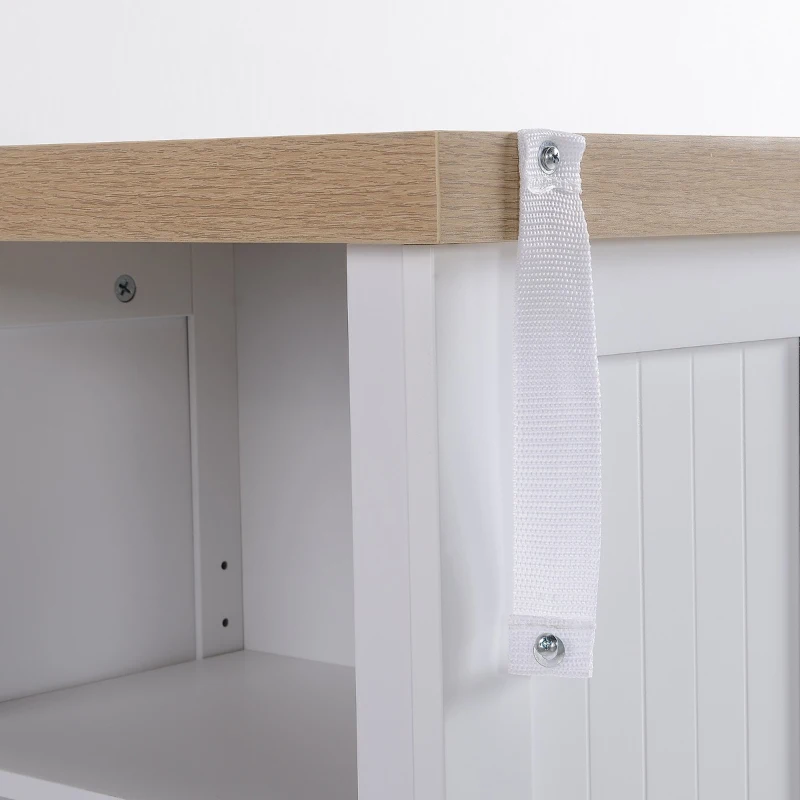 HOMCOM Fluted-Style Wooden Kitchen Island, Storage Cabinet with Drawer, Open Shelving, and Interior Shelving for Dining Room, White