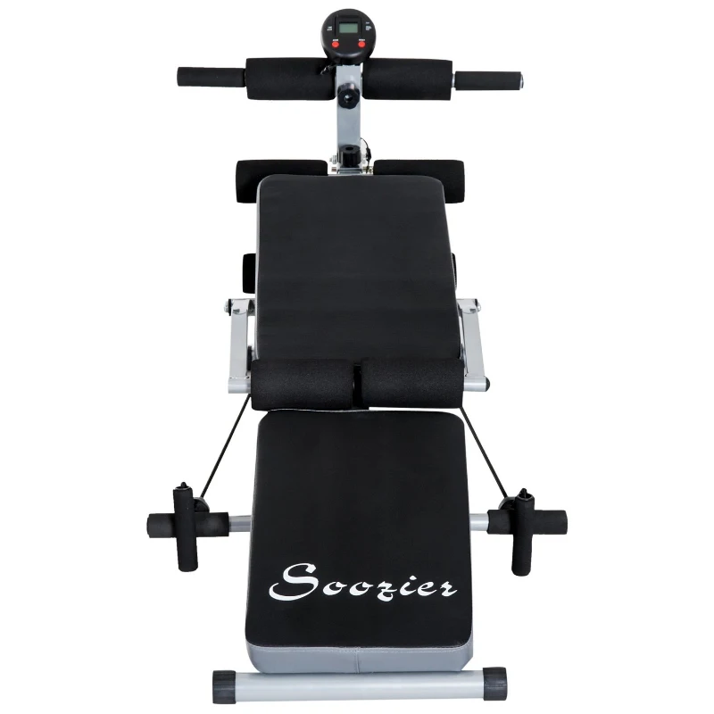 Soozier Steel Height Adjustable Multi-Position Abdominal Sit-Up Home Gym Bench with LCD Monitor and Resistance Bands