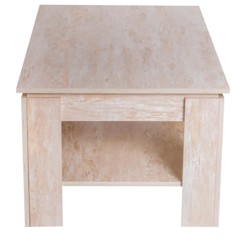 HomCom 43" Distressed Wood Rectangle Living Room Coffee Table with Lower Storage Shelf - Wood Grain