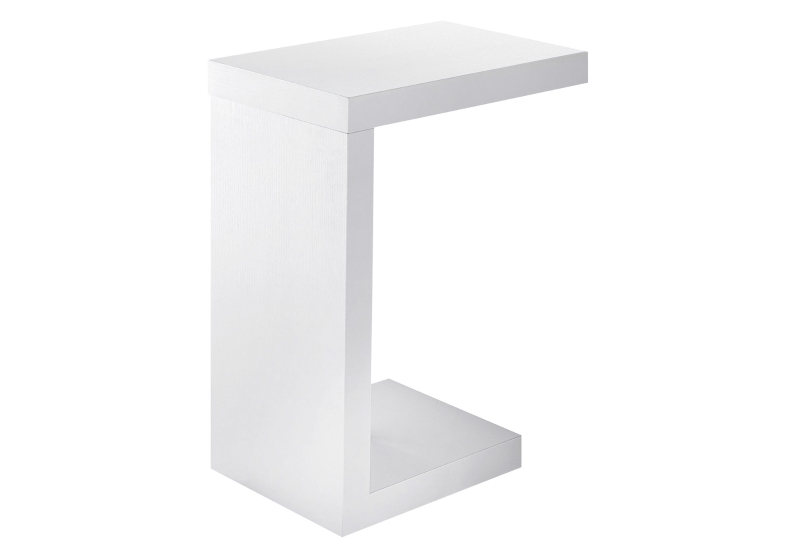 Monarch 24" Modern Hollow Core Wood Grain-Look Accent C-Shape Snack Side End Table - White Finish