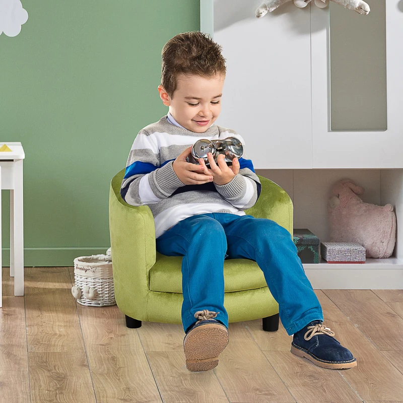Qaba Velvet Kids Armchair Kids Furniture with Armrest, Plastic Legs - Green