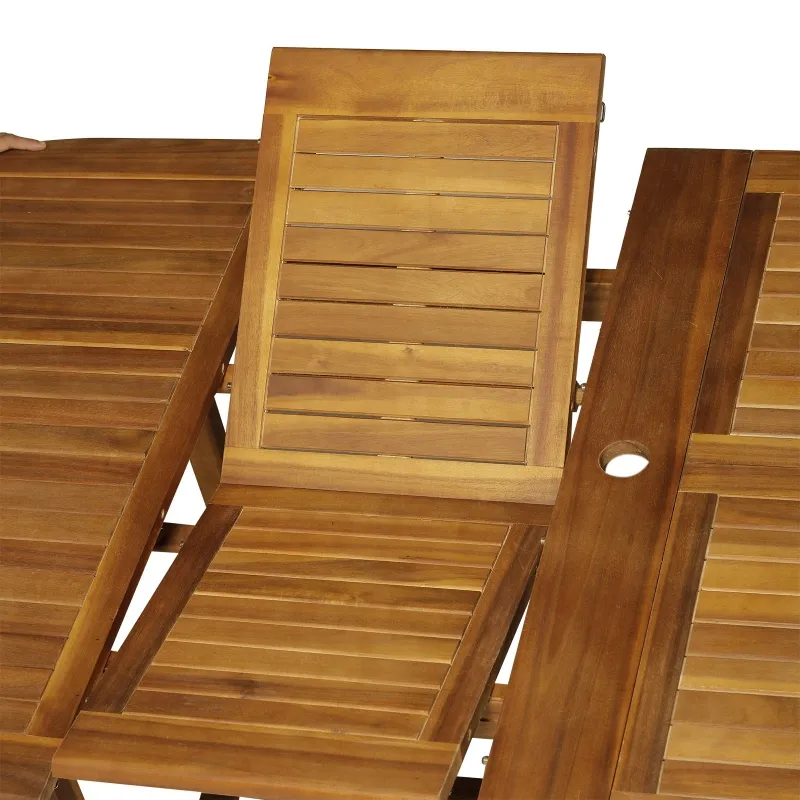 Outsunny Acacia Wood 9 Piece Extendable Oval Patio Dining Table Set
