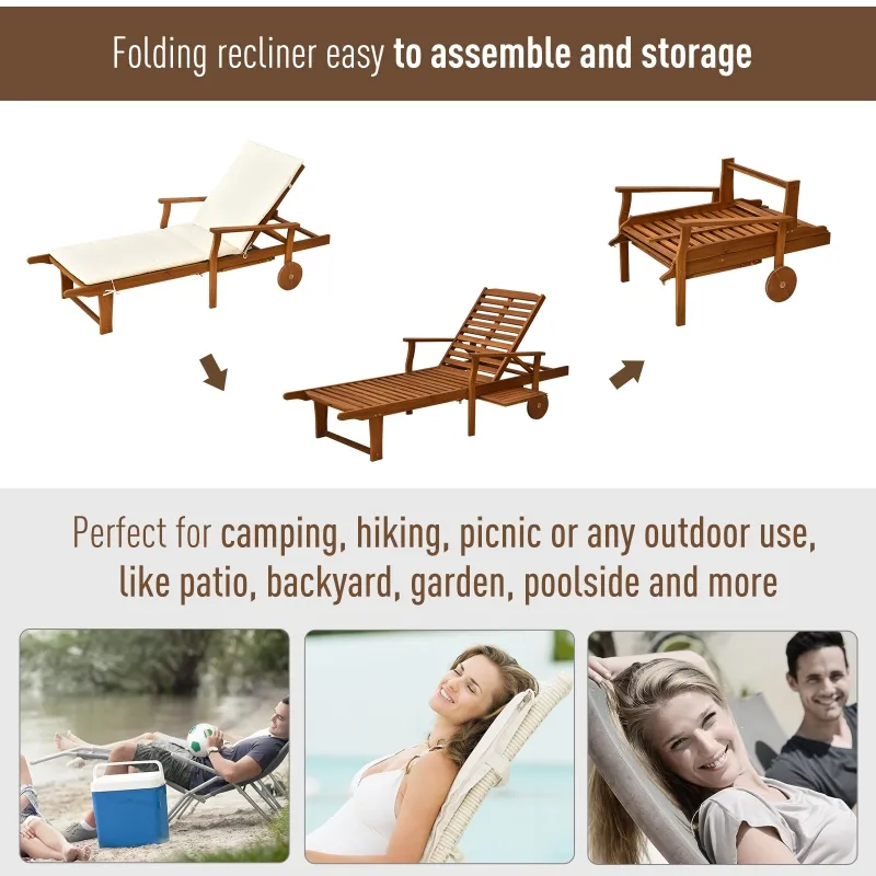Outsunny Reclining Relaxing Chaise Lounge Chair with 4-Level Adjustable Backrest & Convenient Pull-Out Side Tray