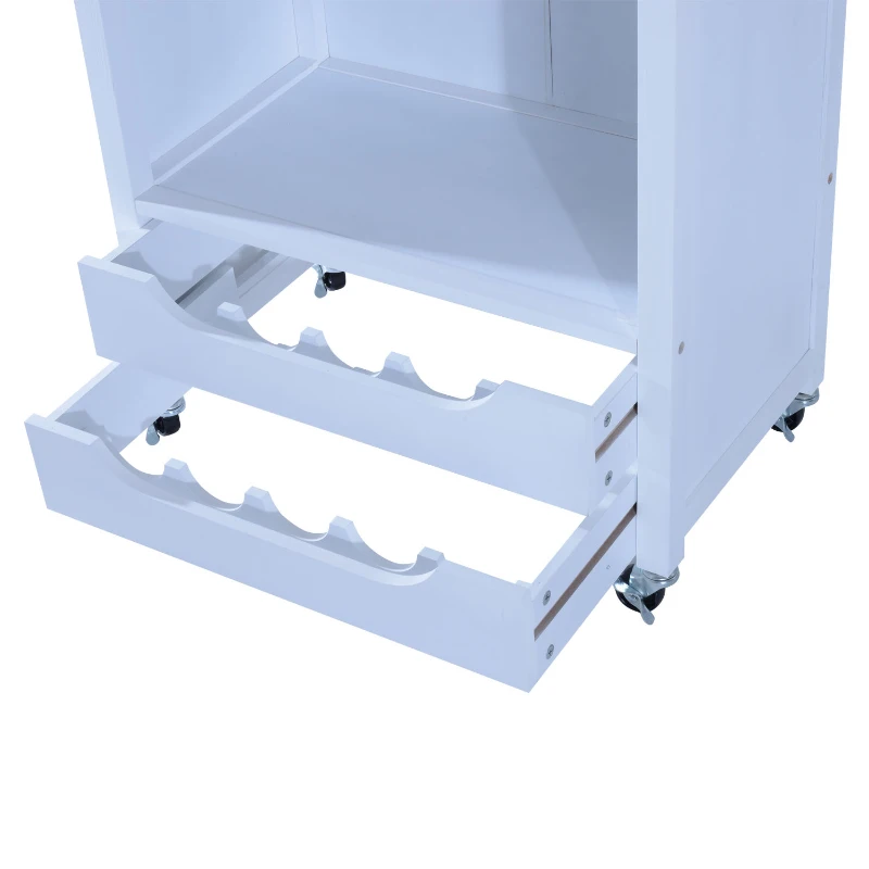 HomCom 34” Kitchen Island Rolling Cart With Wine Rack Drawers and 9 Glass Stemware Storage