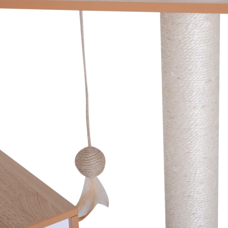 PawHut 40" Modern Cat Tree Multi-Level Scratching Post with 2 Cube Cave Enclosures - Oak Wood and White