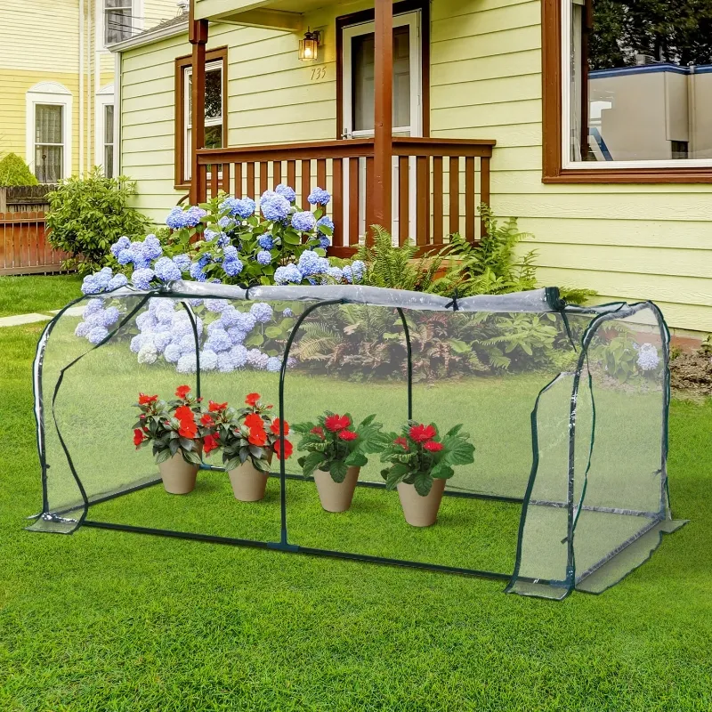 Outsunny 7' x 3' x 2.5' Mini Greenhouse, Portable Tunnel Green House with Roll-Up Zippered Doors, UV Waterproof Cover, Steel Frame, Clear