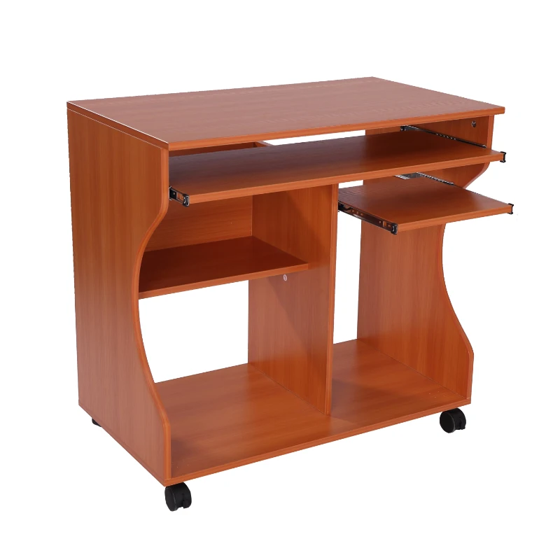 HomCom Wheeled Computer Cart - Cherry Wood
