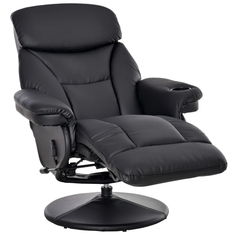 HOMCOM Manual Recliner, Swivel Lounge Armchair with Side Pocket, Footrest and Cup Holder for Living Room, Black