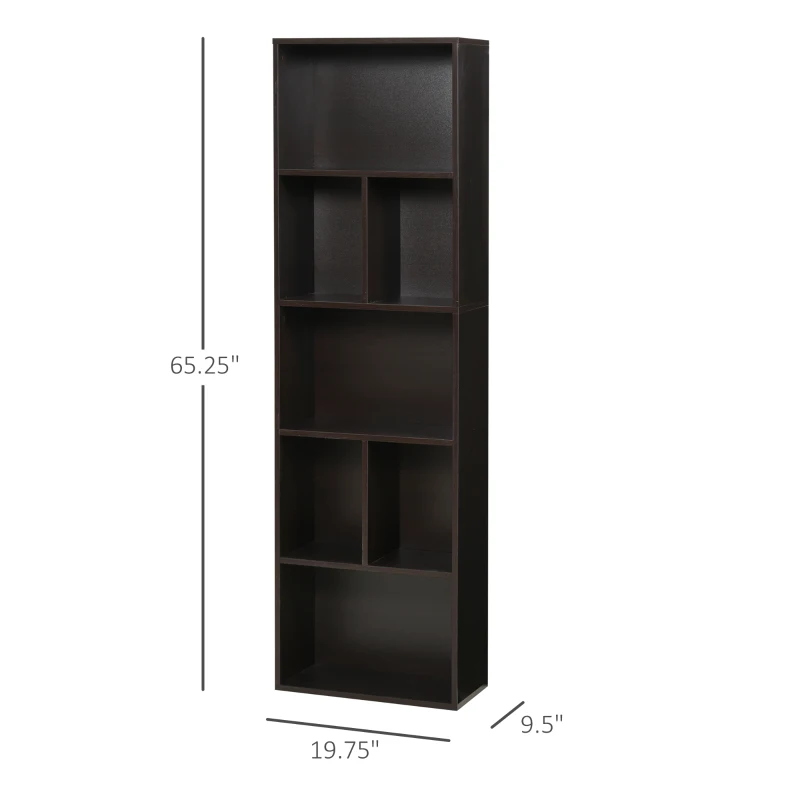 HOMCOM 5-Tier Contemporary Wood Bookcase with Open Storage Display Rack for Home, Office, and Study - Dark Coffee