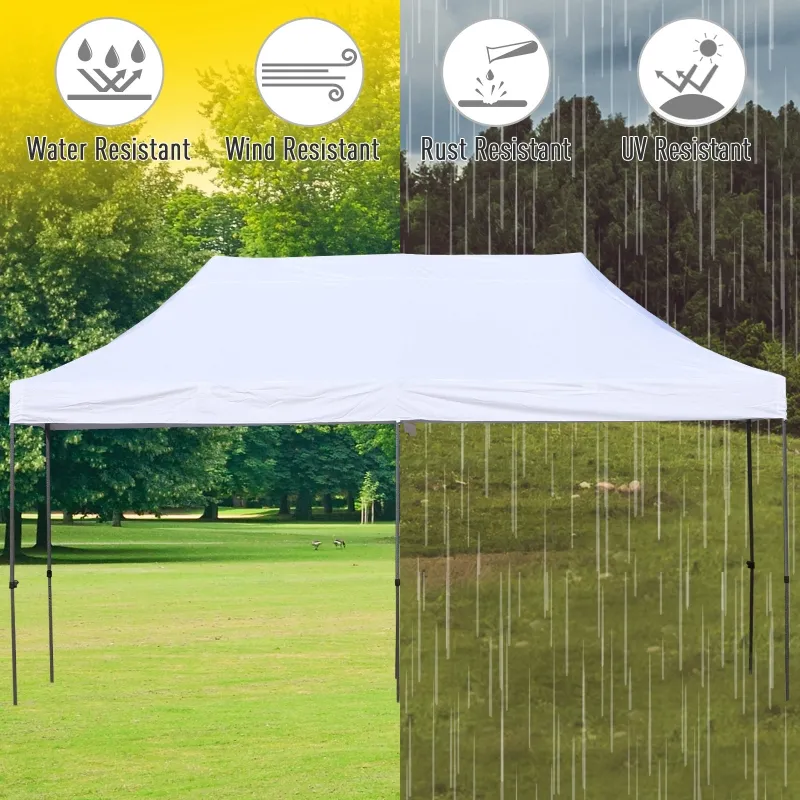 Outsunny 10' x 20' Pop Up Canopy Tent, Instant Sun Shelter, Tents for Parties, Height Adjustable, with Wheeled Carry Bag, for Outdoor, Garden, Patio, White