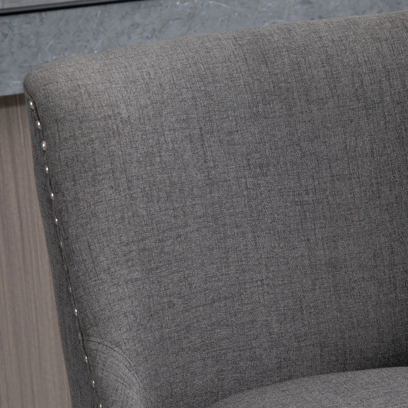 HOMCOM 28" Swivel Bar Height Bar Stools Set of 2, Armless PU Leather Upholstered Barstools Chairs with Nailhead Trim and Wood Legs, Dark Grey