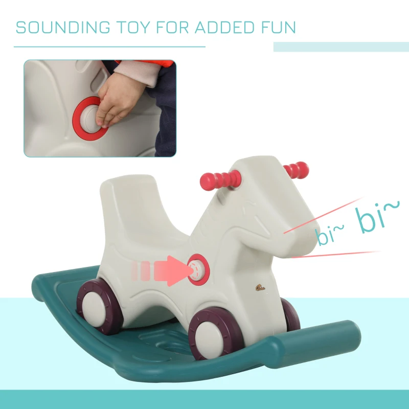 Qaba 2 in 1 Rocking Horse & Sliding Car for Indoor & Outdoor Use, Gray and Green