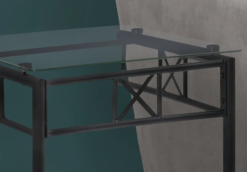 Monarch 24" Contemporary Tempered Glass Top Metal Frame C-Shaped Side Accent Table - Black Finish