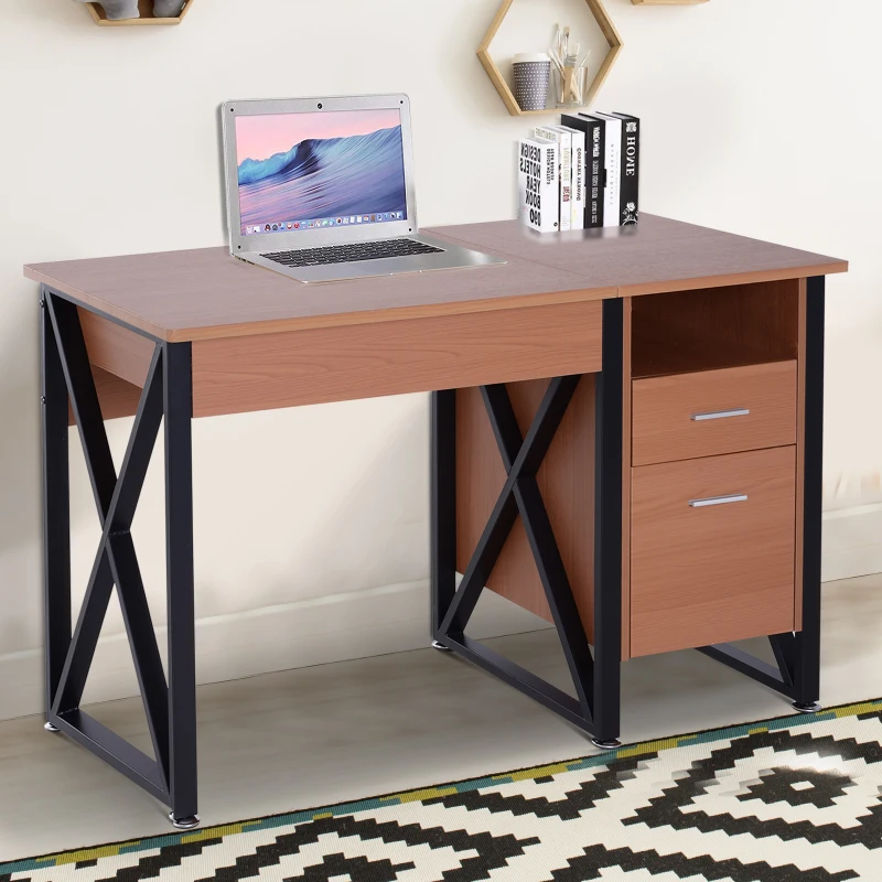 HomCom 50" Industrial Lift Top Standing Computer Desk with Storage - Black / Oak