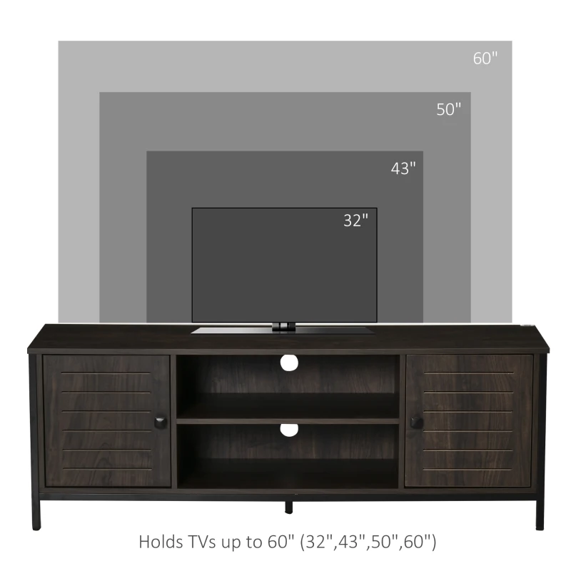 HOMCOM TV Stand for TVs up to 60", Industrial Entertainment Center Cabinet with Storage Shelves for Living Room or Bedroom, Dark Walnut