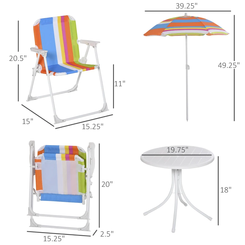 Outsunny Kids Folding Table and Chairs Set Color for Outdoor Garden Patio Backyard with Removable & Height Adjustable Sun Umbrella, Multi