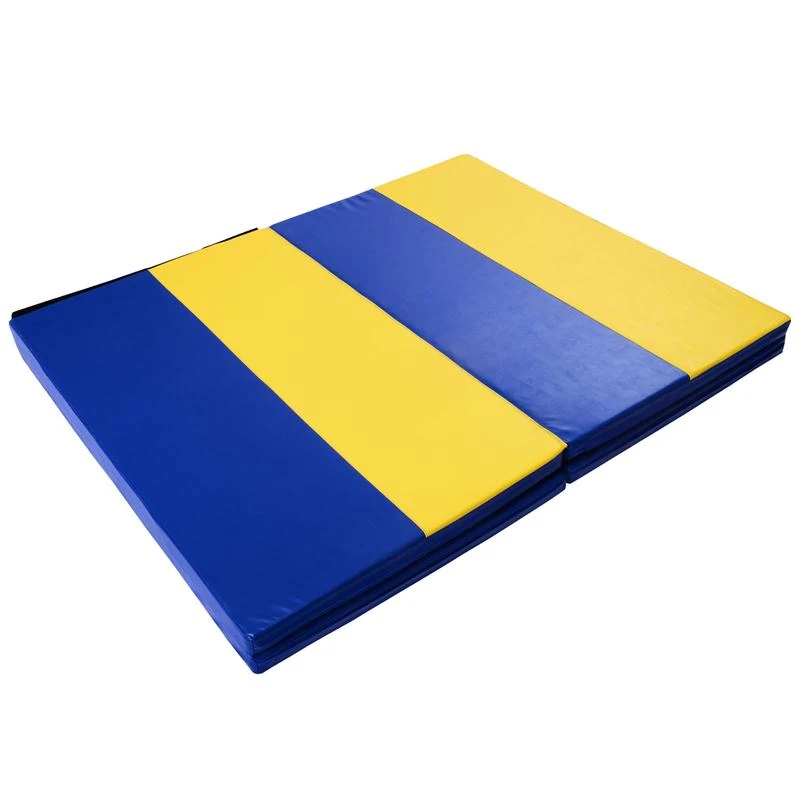 Soozier 4' x 10' x 2" PU Leather Tumbling Gymnastics Mat - Blue / Yellow Stripe