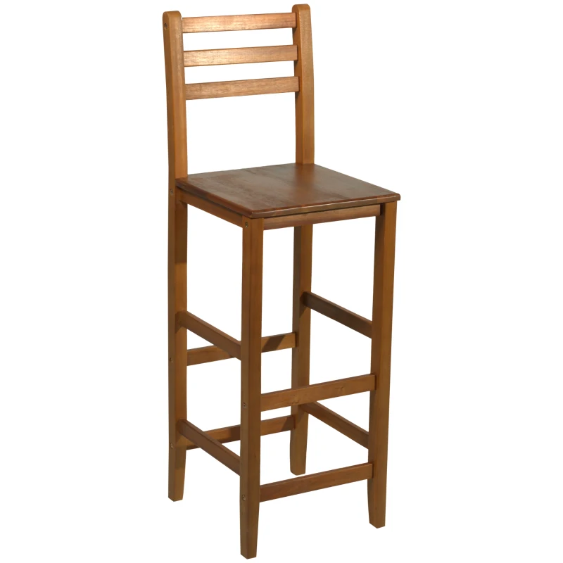 HomCom 2 Piece 28" Tall Classic Bar Height Acacia Wood Slat Back Pub Chair