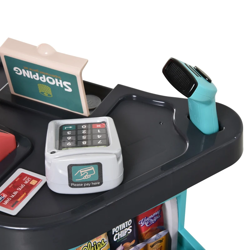 Qaba Kids Supermarket with Shopping Cart Play Set Toys with Working Scanner & Credit Card Reader for 3 to 6 Years - Green