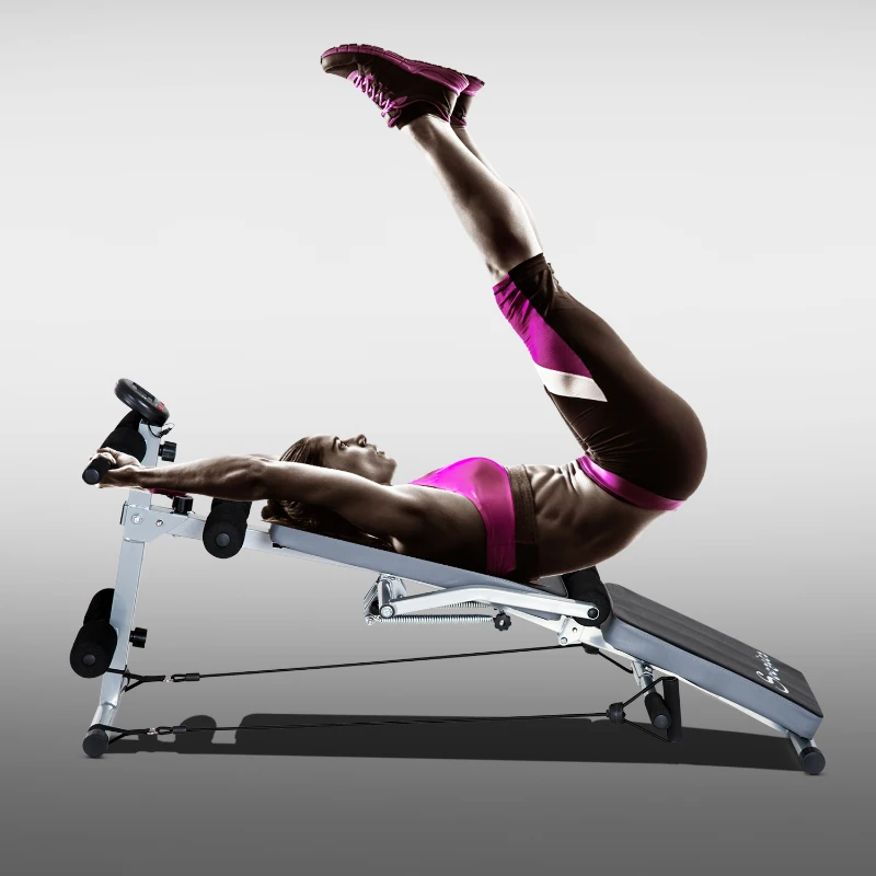 Soozier Steel Height Adjustable Multi-Position Abdominal Sit-Up Home Gym Bench with LCD Monitor and Resistance Bands