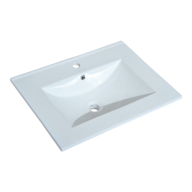 HomCom 24" Modern Full Size Ceramic Sink Vanity Storage Cabinet- Dark Coffee Woodgrain