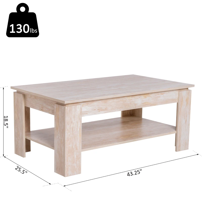 HomCom 43" Distressed Wood Rectangle Living Room Coffee Table with Lower Storage Shelf - Wood Grain