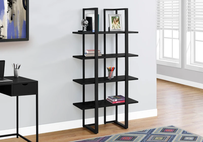 Monarch 60" Contemporary Chic Open Concept 4 Shelf Bookshelf - Black