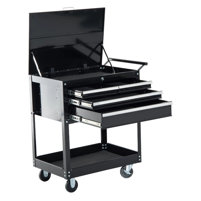 HomCom 4-Drawer Top Storage Rolling Tool Chest Cart - Black