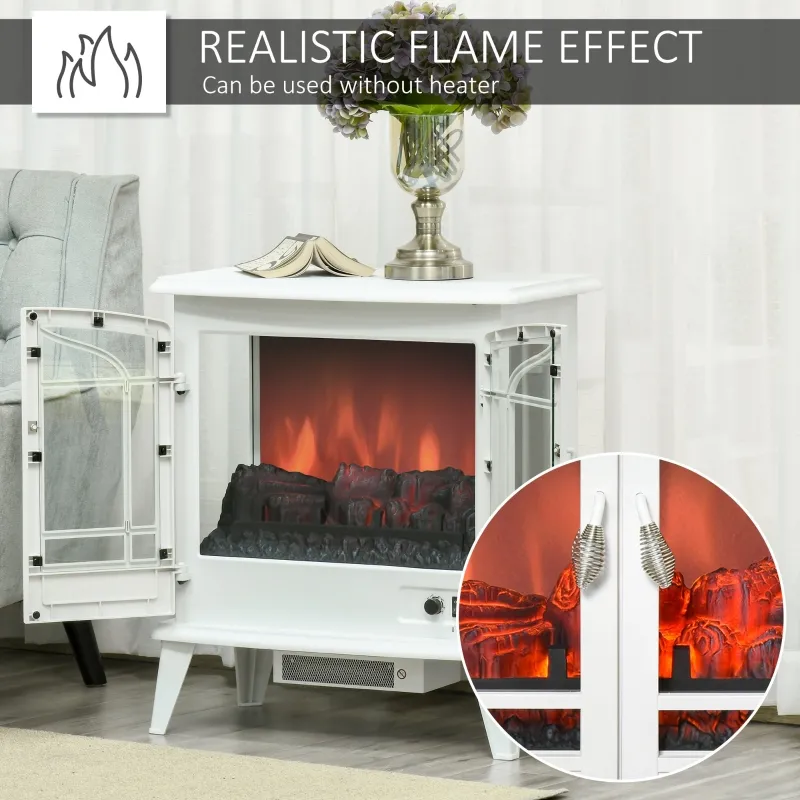 HOMCOM Electric Fireplace Heater, Freestanding Fireplace Stove with Realistic LED Log Flames and Overheating Safety Protection, 1400W, White