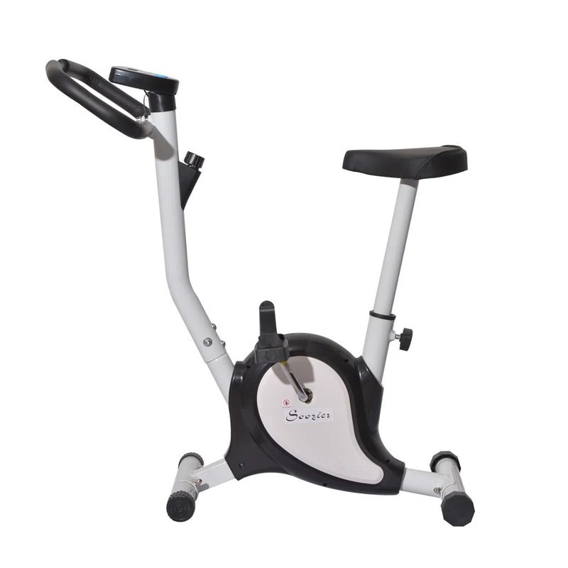 Soozier Upright Stationary Exercise Cycling Bike w/ LCD Monitor - White and Black