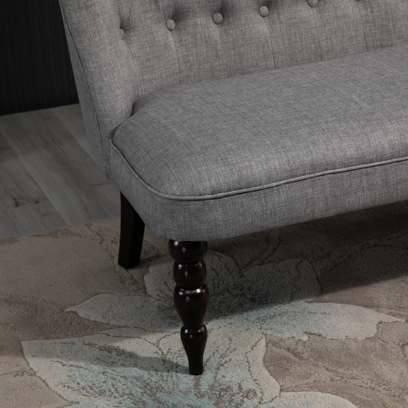 HOMCOM Upholstered Armless Fabric Loveseat with Button Tufted Design for Living Room with Wood Legs, Grey