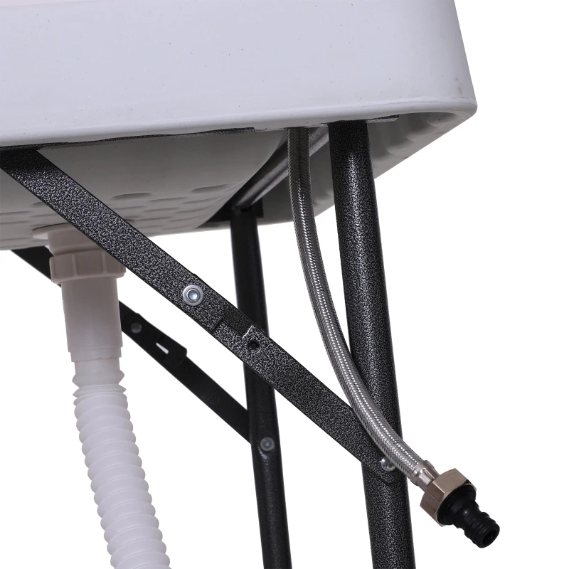 Outsunny 50" Portable Folding Camping Table with Sink, Faucet, Dual Stainless Steel Basins, and Accessories for Fish Cleaning