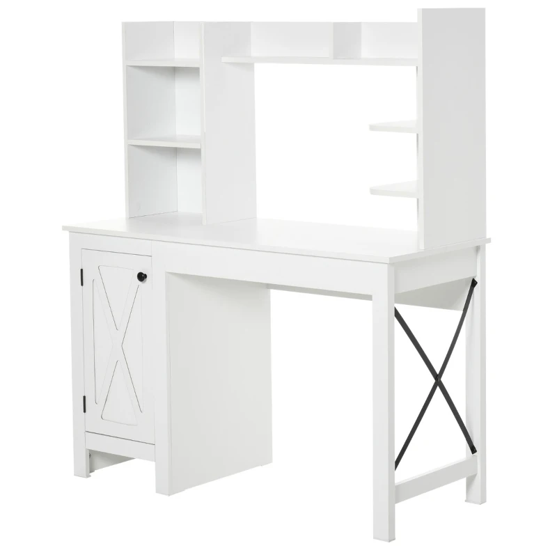 HOMCOM Home Office Computer Desk with Hutch and Storage Cabinet and 6 Shelves, White